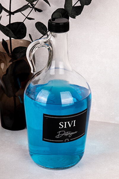 Dolkin Home Sıvı Deterjan Etiketli Cam Galon Şişe 1500 ml Deterjan Saklama Kutusu Banyo Düzenleyici