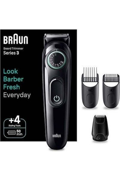 Braun BT3421 Series 3 Beard Trimmer, Rechargeable, 50 min battery life, Black/Green