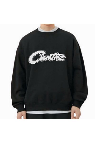 Hunors Sportswear & Company Crtz Printed Women/Men Unisex Oversize Crew Neck Black 3-Thread Sweatshirt