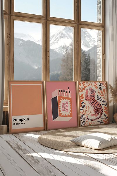Postifull Wooden Painting Set, 3 Pieces Wooden Framed Poster Tiger Model No:300897, Orange Wall Decor