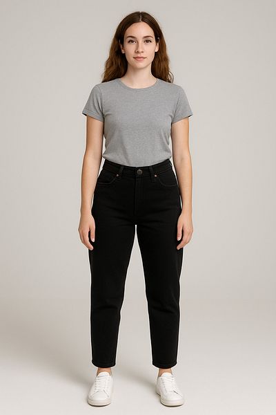 DELDNM Serel Black Women's High Waist Lycra Mom Jean Trousers - Daily Comfortable Fit