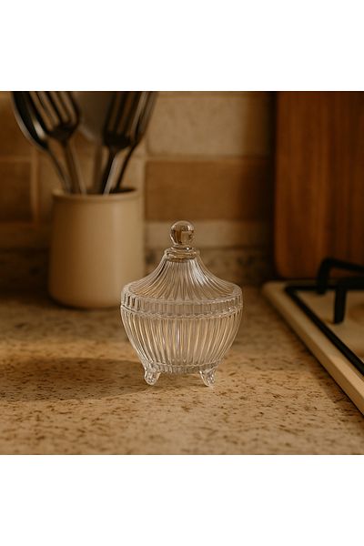 CEZVE HOME Glass Sugar Bowl with Lid and Stand