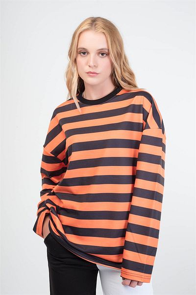 Hunors Sportswear & Company Striped Round Neck Orange Sweatshirt Hoodie 141103