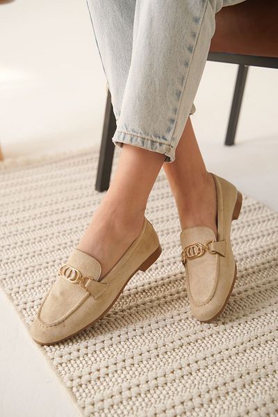 ripuvainen Lurose Women's Suede Stylish Buckle Detailed Casual Loafer Shoes - Beige