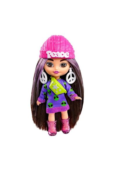 Generic Barbie Extra Mini Minis Doll with Brown Hair, Accessories and Doll Stand, 3.25-inch Collectible