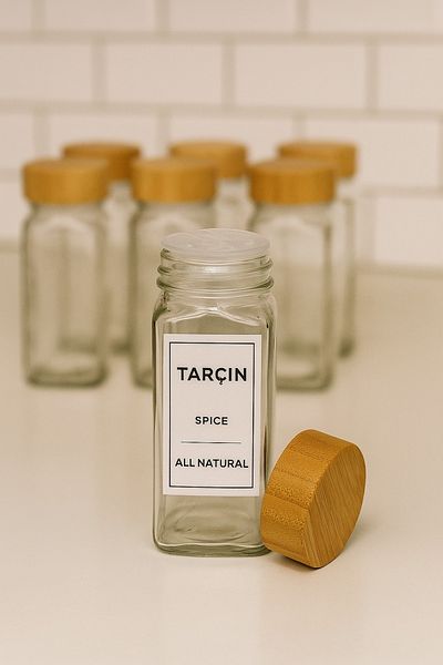 Dia Set of 12 Modern Spice Jars with Bamboo Lid Square Set with Labels