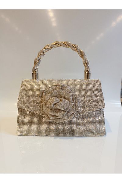 LUXURY Elegant women's gold-tone clutch bag with zircon stones