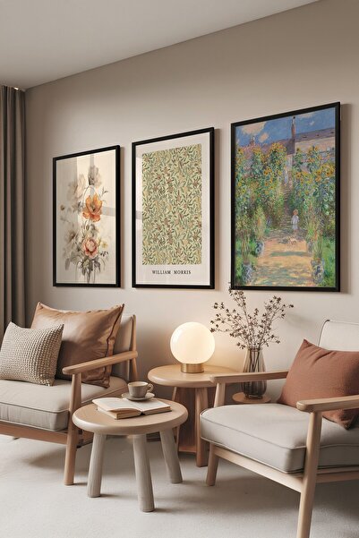 Postifull Set de picturi negre, 3 posteri cu rama neagra Monet-Morris Model N...