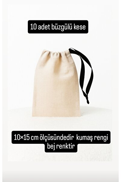 ALASEREN BÜZGÜLÜ HAM BEZ NATURAL BEJ RENK 10×15 CM 10 ADET BEZ KESE -DÜĞÜN Nİ...