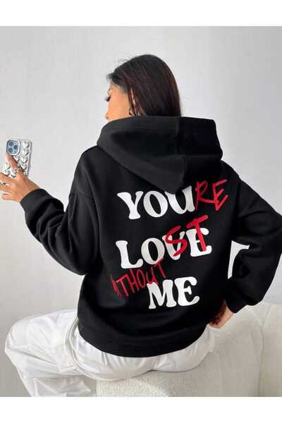 Hunors Sportswear & Company Black Printed Oversize Women's Hooded Sweatshirt