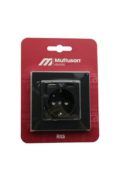 Beruflic Mutlusan Rita-2220 629 0284 Blistered - Card Black - USB + Type-C &Apos; S Grounded Socket Frame