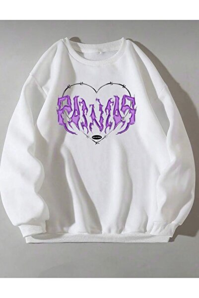 kahire سويت شيرت نسائي كبير الحجم مطبوع عليه قلب