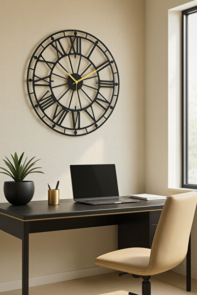 LUNOART Roma Rakamlı Siyah Metal Duvar Saati – Modern ve Şık Tasarım