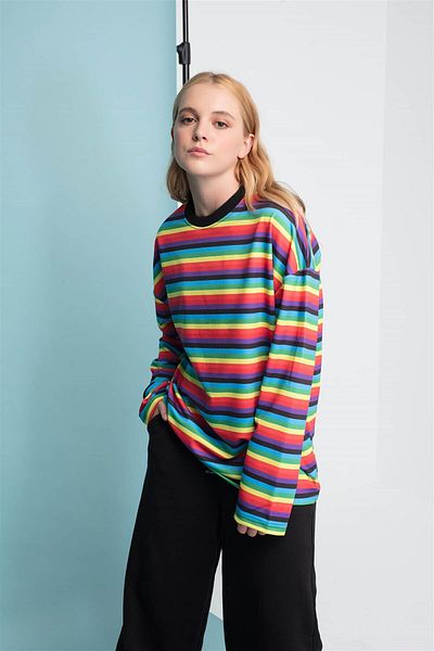 Hunors Sportswear & Company Striped Round Neck Red Yellow Sweatshirt Hoodie 141106