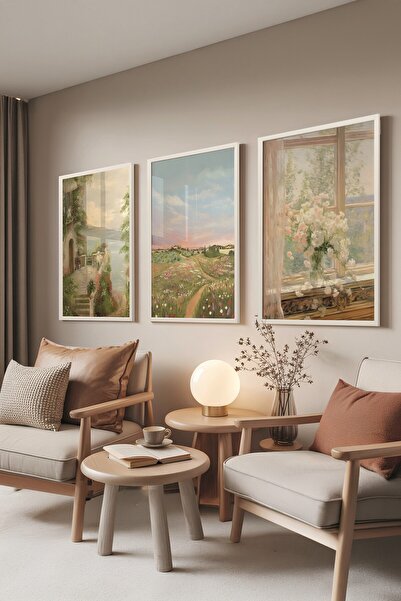 Postifull Beyaz Tablo Seti, 3 Adet Beyaz Çerçeveli Poster roses blanches Model No:300878, Yeşil Duvar Dekoru