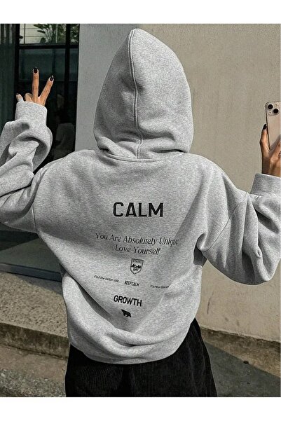 PERISENSE سويت شيرت أسود بقلنسوة كبير الحجم للنساء/الرجال مطبوع عليه حروف من ...