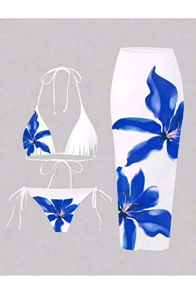 ZEKAS FASHION Tropiçiçek bikini pareo set
