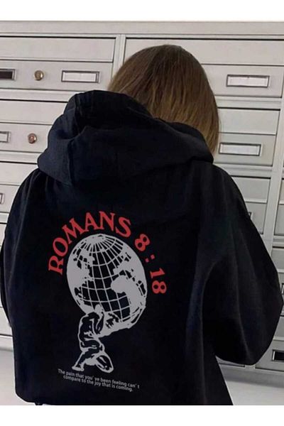 Hunors Sportswear & Company Black Roman Printed Hooded Oversize Unisex Sweatshirt