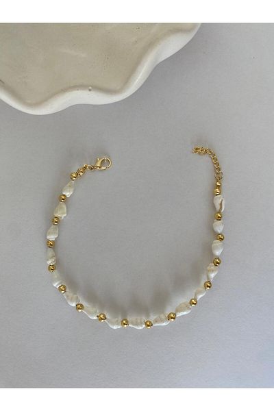 marsel aksesuar Seashell Beige Gold Colored Anklet