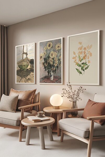 Postifull Beyaz Tablo Seti, 3 Adet Beyaz Çerçeveli Poster Art of Green Model ...