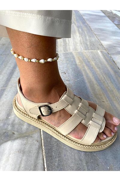marsel aksesuar Seashell Beige Gold Colored Anklet