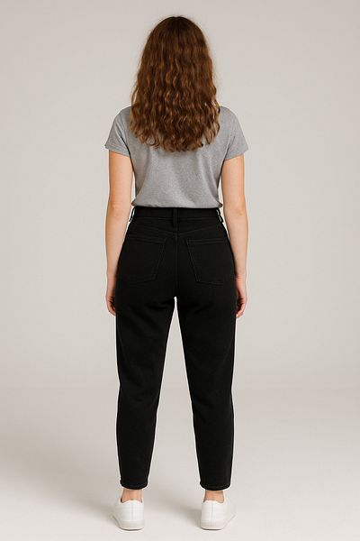 DELDNM Serel Black Women's High Waist Lycra Mom Jean Trousers - Daily Comfortable Fit