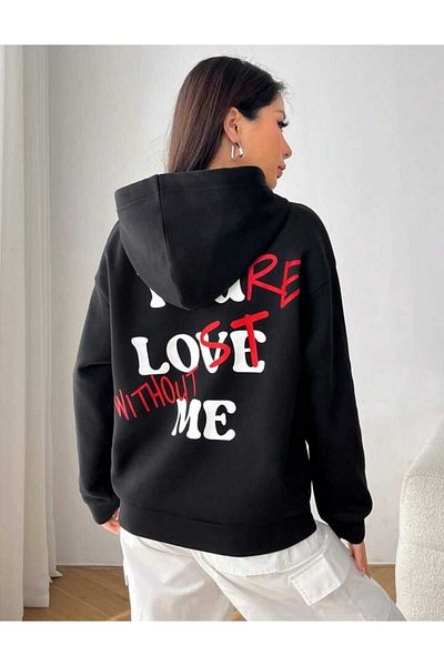 Hunors Sportswear & Company Black Printed Oversize Women's Hooded Sweatshirt