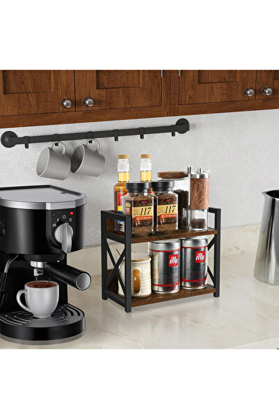 WANDOO 2 Katlı Ahşap Metal Raf – Masaüstü Kahve İstasyonu ve Düzenleyici