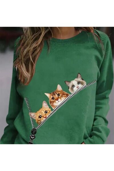 Hunors Sportswear & Company Cat Printed Women's Sweatshirt