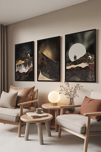 Postifull Black Painting Set, 3 Pieces Black Framed Poster Moon Love Model No...