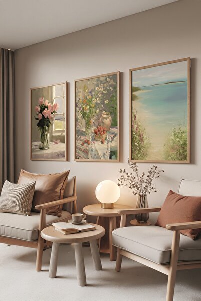 Postifull Wooden Painting Set, 3 Pieces Wooden Framed Poster La Vie En Rose Model No:300877, Pink Wall Decor