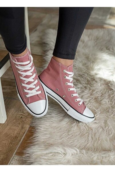 PremiumShoes GÜL KURUSU UZUN BİLEKLİ KETEN CONVER SNEAKER