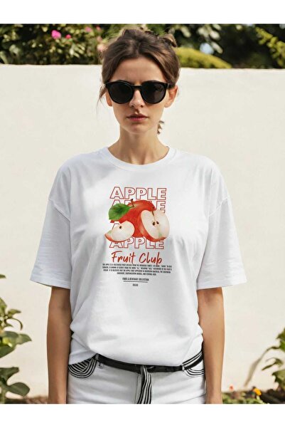 Ankhises Μπλουζάκι Apple με μπροστινό εμπριμέ λευκό υπερμεγέθη ανδρικό γυναικ...