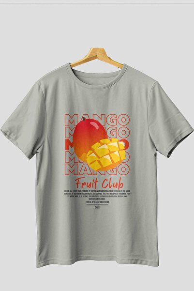 Ankhises تي شيرت رمادي كبير الحجم مطبوع من الأمام من مانجو للرجال والنساء من القطن برقبة دائرية