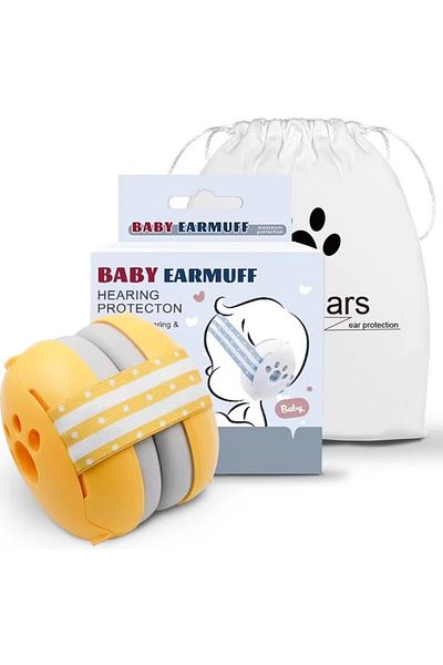WePro Store Earmuffs for Babies 3–36 Months, Fontanelle Safe, Elastic Band, Hearing Protection, Yellow