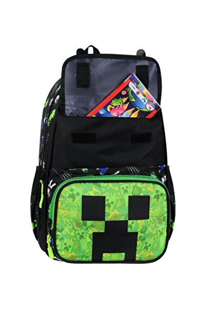 Baginn İlkokul Çantası MineCraft 3'lü Set 42*30 Cm Beslenme Çantası Kalem Kutusu Ortopedik Erkek Çocuk