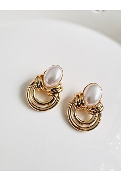 DEVİ fashion حلق لؤلؤ ذهبي عتيق 4 سم