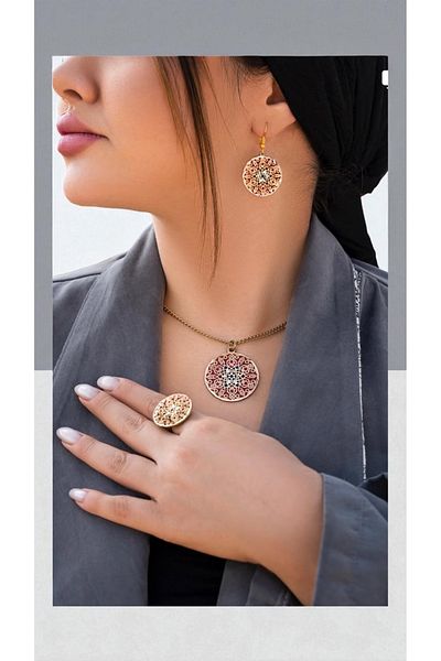 gulflower nude 3 Piece Copper Set Necklace Earrings Zyuk Hand Made Uxs Design