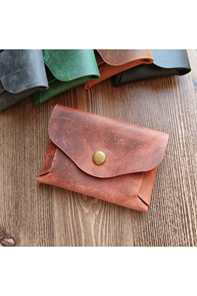 08dericraft حامل بطاقات مصنوع يدويًا من الجلد الطبيعي