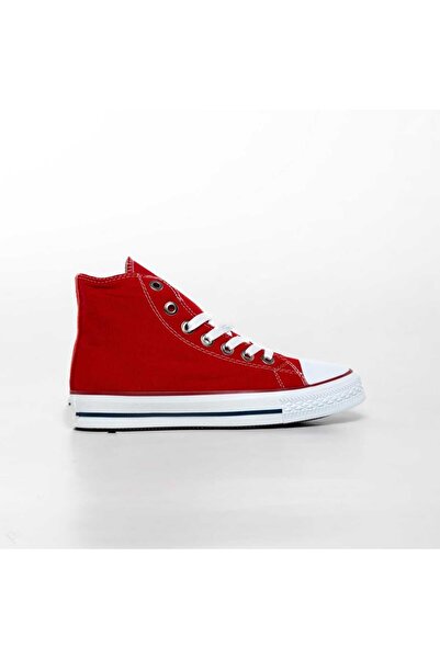 PremiumShoes Red Long Ankle Linen Conver Sneaker