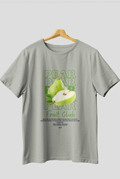 Ankhises تي شيرت رمادي كبير الحجم مطبوع عليه كمثرى من الأمام للرجال والنساء م...