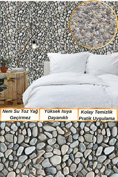 Hane Dostu 3 Metre Göz Alıcı Çakıl Taşı Desenli Isıya Dayanıklı Su Geçirmez Yapışkanlı Kaplama Kağıdı