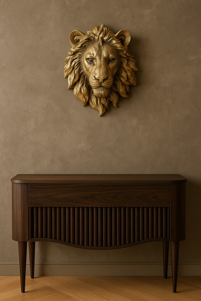 Eymen Hobi Dekoratif Altın Aslan Başı Duvar Biblosu – Heykelsi 3D Duvar Dekoru