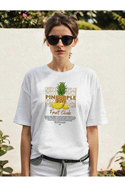 Ankhises Бяла тениска с щампа отпред и ананас, голям размер, за мъже и жени, ...