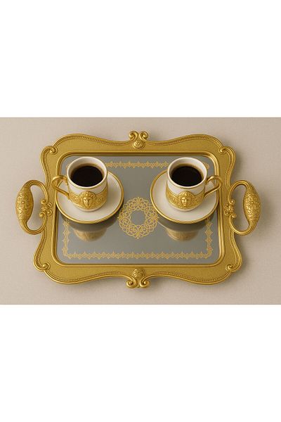 ENYAZA(2024) Promise Engagement Wedding Zamzam Presentation Tray |   Luxury Gold Decorative Mirrored Tray |   Fancy Tray Rectangular