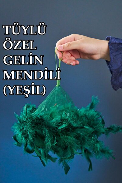 Dantelux Otriş Tüylü Özel Gelin Mendili (1 Adet) 30 cm - Yeşil