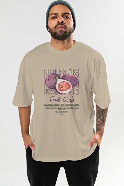 Ankhises Μπλουζάκι με μπροστινό στάμπα μπεζ oversize ανδρικό γυναικείο βαμβακερό μπλουζάκι με λαιμόκοψη