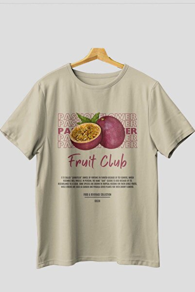 Ankhises Passionflower μπροστινό εμπριμέ μπεζ μπλουζάκι υπερμεγέθη ανδρικό γυναικείο βαμβακερό μπλουζάκι με λαιμόκοψη