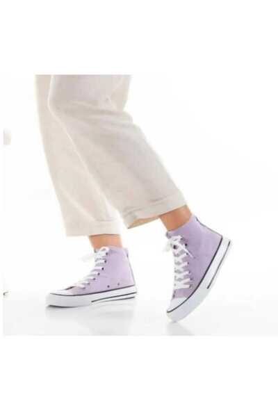 PremiumShoes Lila Long Ankle Linen Conver Sneaker