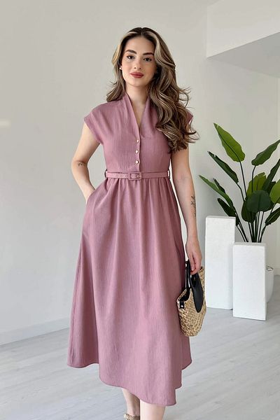 Aventien Pink Midi Dress with Judge Collar Belt